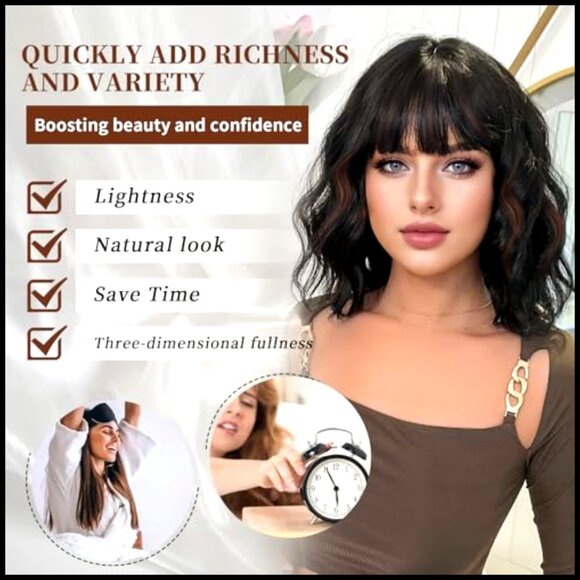 Synthetic Wavy Bob Wig with Bangs Shoulder Length Curly Heat Resistant main image 5